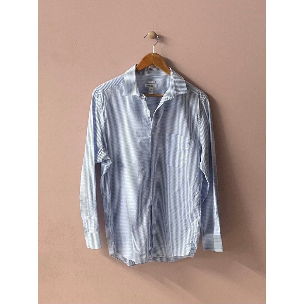 Bar III Light Blue & White Striped Button Down Shirt Size L Fair Condition